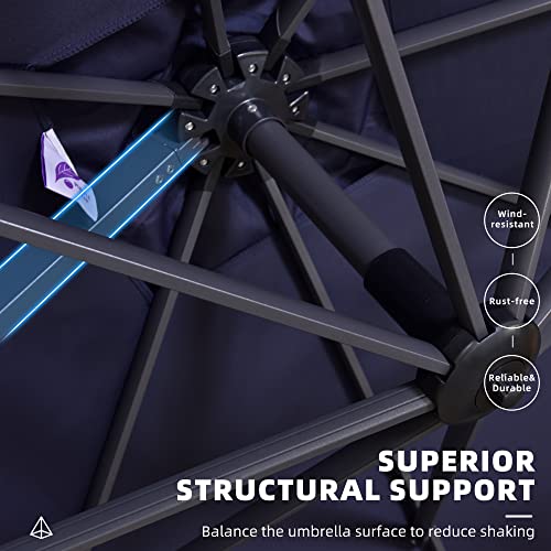 Image of PURPLE LEAF Patio Umbrella 9' x 11.5' Rectangle All-Day Shade Control Navy