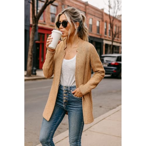 Women's Open Front Long Sleeve Blazer Coat with Pockets, Casual Slim Fit Work Office Jacket, Stand Collar & Zipper Options4