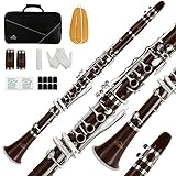 EASTROCK Clarinet Bb Flat 17 Nickel Keys Coffee Beginner Student Clarinet with 2 Barrels Hard Clarinet Case and Clarinet Cleaning Kit