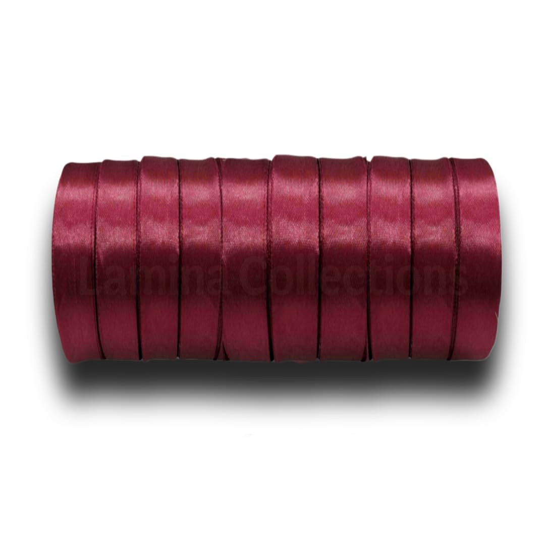 Lamina Collections Satin Ribbon Roll, 0.5" inch (12mm) Wide, 10 Meter Length (approx), for Wedding, Party Decoration, DIY Hair Accessories, Sewing, Gift Wrapping, Invitation Embellishments - MAROON Satin Ribbon Half Inch (Pack of 10)