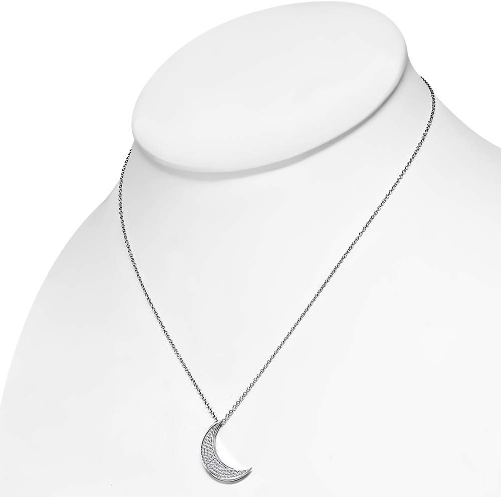 925 Sterling Silver White CZ Womens Crescent Half-Moon Pendant Necklace - Image 2