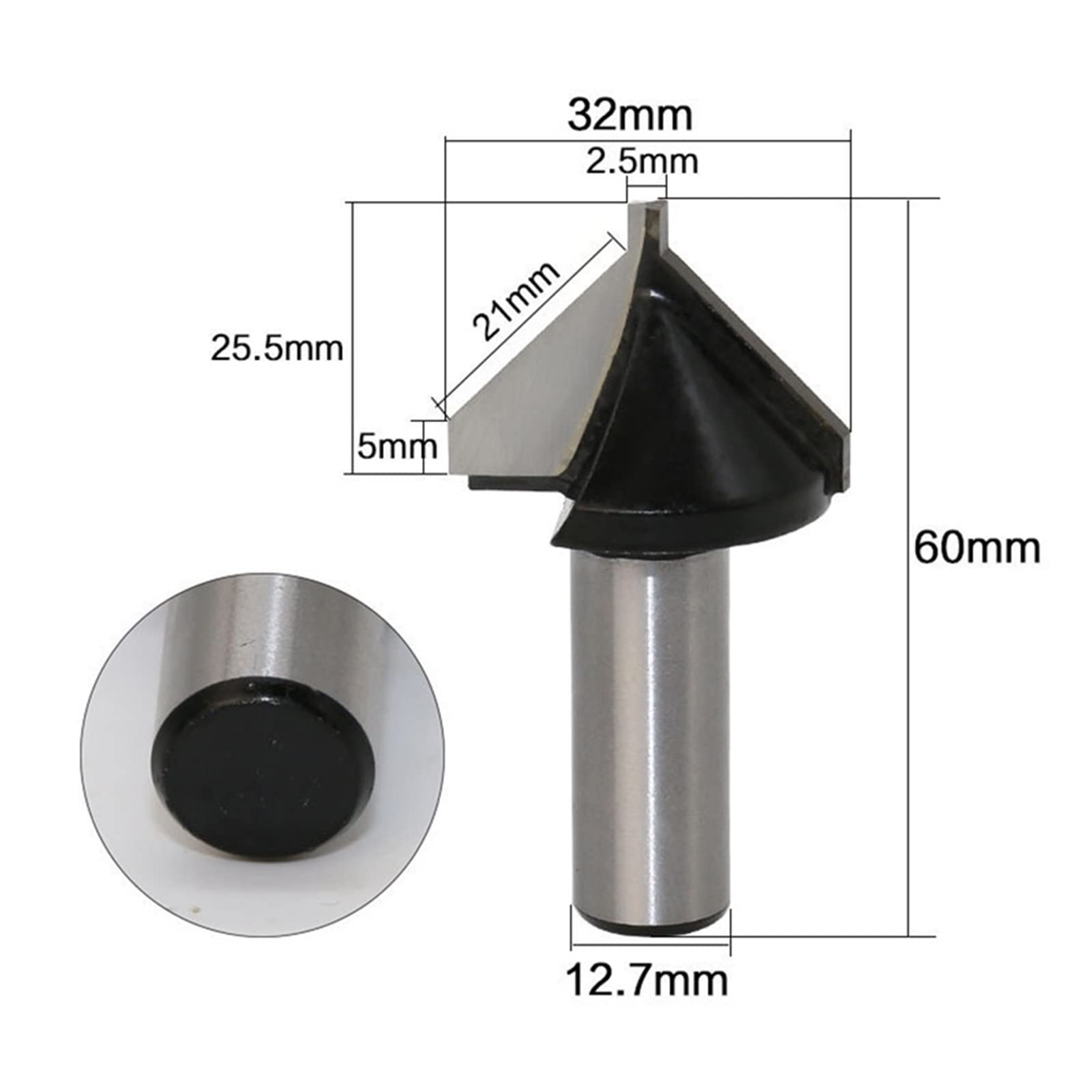Cortador de fresado de superficie 1 pieza 12.7mm Shank 32mm Diámetro V-Groove Ruta recta Router Bit Tungsten Carbide Cortador de madera Herramientas de carpintería