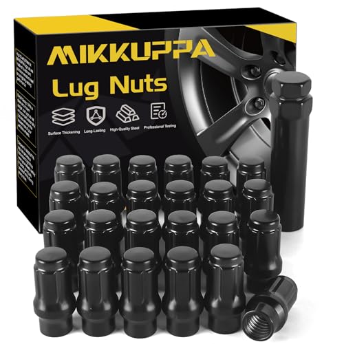 Image of MIKKUPPA 24pcs M12X1.5 Extended Lug Nuts - Black Extended Thread Lug Nut (ET) - 17mm Hex, 1.57 inch (40mm) Tall, 0.79 inch (20mm) Wide, Replacement for Toyota Tacoma 4Runner Lexus
