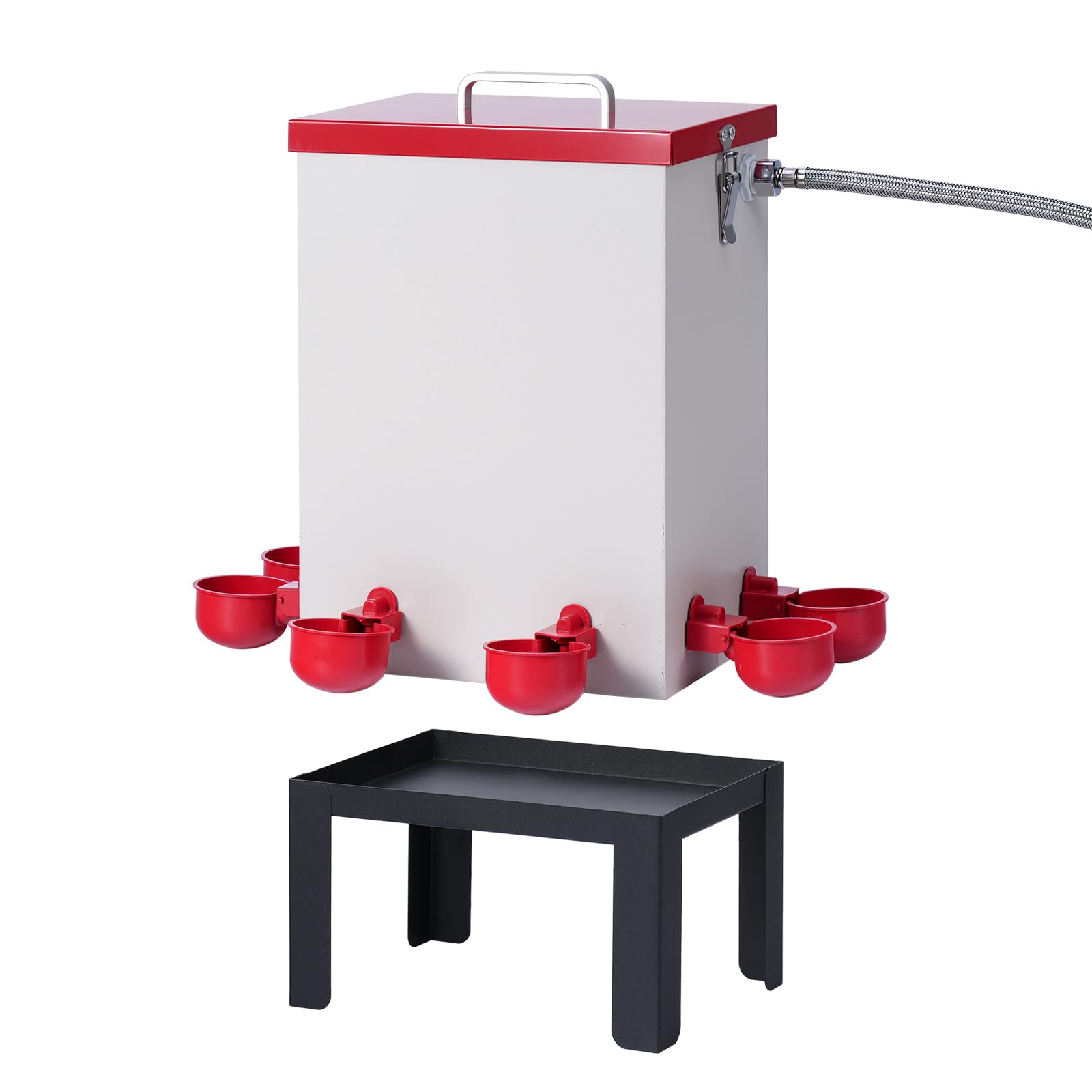 Abbeveratoio Automatico per Polli, Annaffiatoio per Pollame in Acciaio Inox da 11 L con Valvola a Galleggiante, Tazze D'acqua, Supporto Inferiore e Tubo Flessibile, Abbeveratoio per Anatre Quaglia Oca