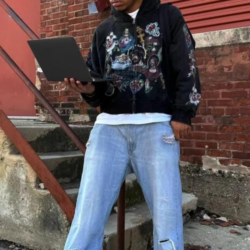 Grunge Vintage Clothes Y2k Zip Up Hoodie Streetwear Men Women Graphic Oversized Rapper Hooded Sweatshirts3