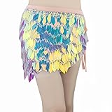 Belly Dance Hip Scarf Mermaid Skirt Dancing Waist Chain Halloween Sexy Sequins Belly Dance Costume for Women (Pink)
