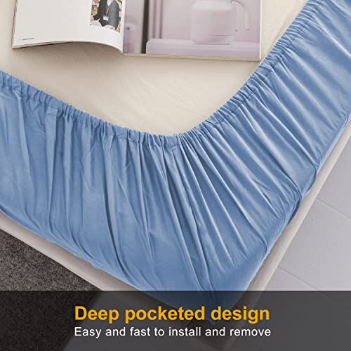 Mildly Extra Deep Fitted Sheets King Size 76"X80" 100% Egyptian Cotton Blue Deep Pocket Fitted Sheet Fits Up To 16" Deep Mattress #TOP4