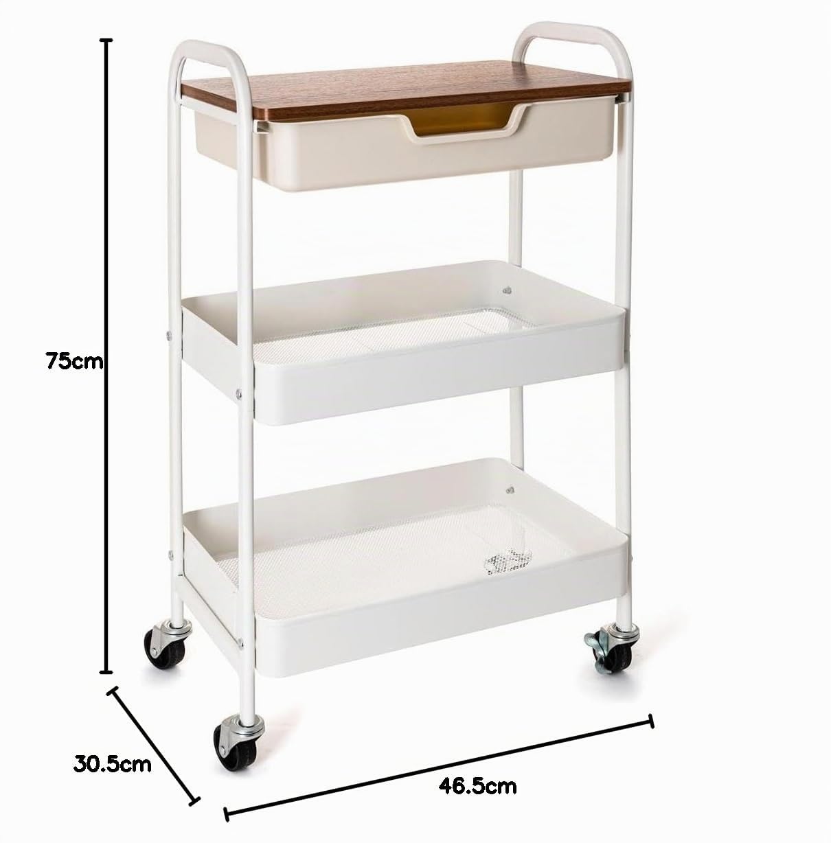 Quid Carrito Multiusos Garbo de Acero Carbonatado 46,5x30,5x75cm | Blanco, Acero Carbonatado, 46,5x30,5x75cm
