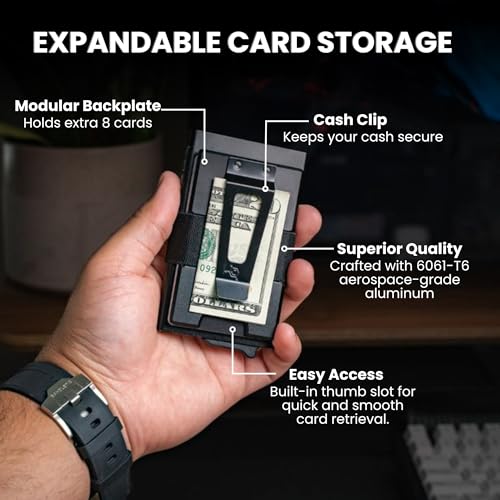 Image of Code 118 Modular Backplate Cash Clip | Slim Minimalist Money Clip for Men | RFID Blocking Aluminum Modular Add-On Wallet Accessory Expands Storage for Card & Cash, Wallet not Included (Black Aluminum)