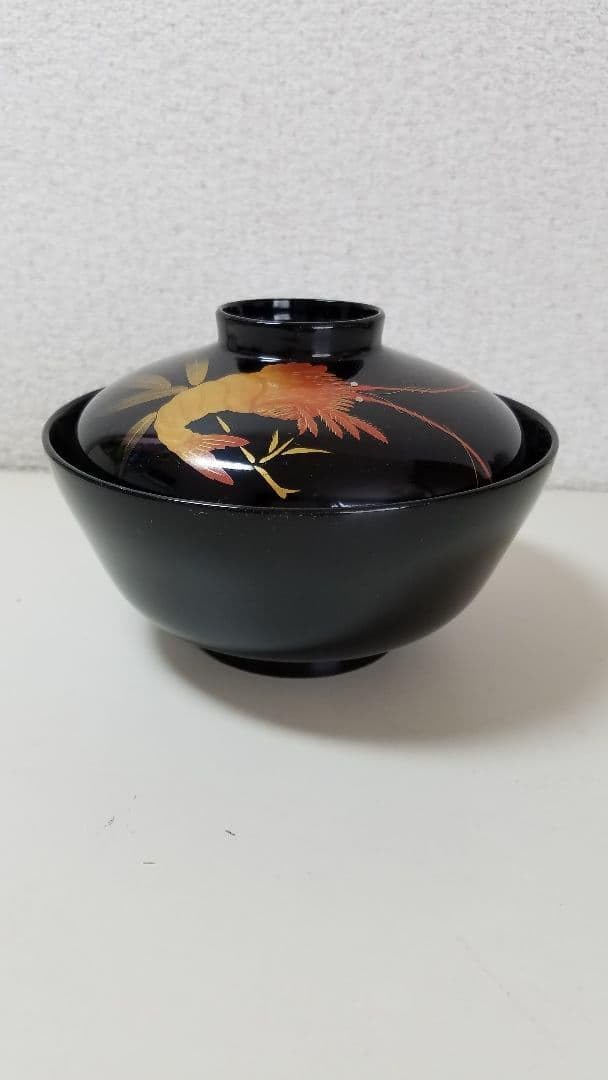 懐石道具 木製黒塗 金彩花蒔絵 汁椀5客揃 瑾斎の漆器 内朱 元箱 高さ約