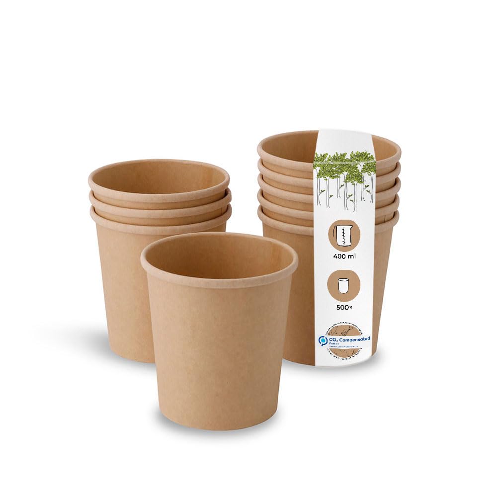 BIOZOYG Bicchieri di Cartone Kraft per Alimenti Bicchieri Bio marroni I Bicchieri compostabili Tazza da Asporto Coppe Gelato Carta I 500 Bicchieri Monouso biodegradabili 400ml