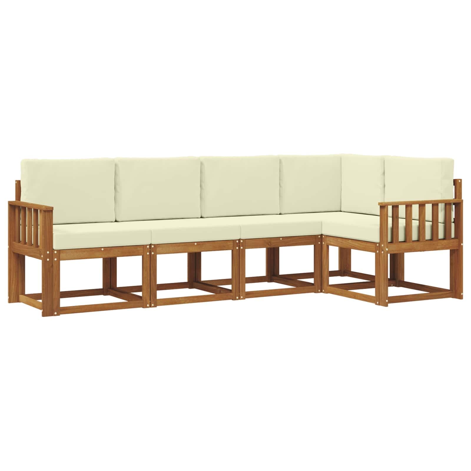 Zestaw wypoczynkowy akacjowy 5 sztuk, sofa ogrodowa naturalny kremowy, komplet mebli tarasowych z litego drewna akacjowego z modułową konstrukcją