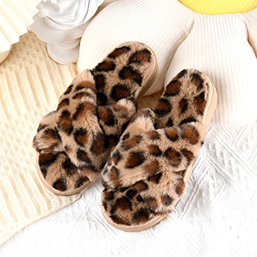Women Cross Band Slippers Fluffy Open Toe Womens House Slippers Memory Foam Breathable Plush Fuzzy Indoor Outdoor Slipper for Woman Slip On Soft Ladies Bedroom Shoe2