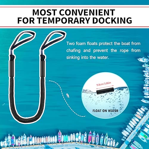 Bungee Dock Lines with Loops for Boats – Lightweight Elastic Pontoon, Deck Boat, Jet Ski, PWC, Kayak, Small to Medium Vessel Mooring Ropes & Spring Lines for Quick Docking (2, Black, 4 Feet) - image 9