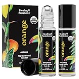 Organic Sweet Orange Roll On Essential Oil Rollerball (2 Pack - USDA Certified Organic) Pre-diluted with Glass Roller Ball for Aromatherapy, Kids, Children, Adults Topical Skin Application - 10ml