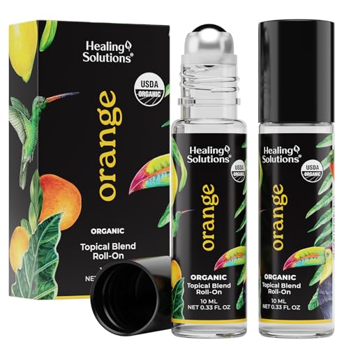 Organic Sweet Orange Roll On Essential Oil Rollerball (2 Pack - USDA Certified Organic) Pre-diluted with Glass Roller Ball for Aromatherapy, Kids, Children, Adults Topical Skin Application - 10ml