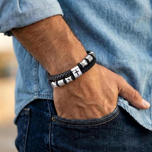 Pulsera de cuero trenzado con cruz para hombre miniatura 2