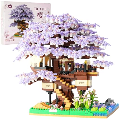 HOTUT Cherry Blossom Tree House Micro Building Blocks Set 2229 Pcs Sakura Tree Building Set with LED Light Artificial Bonsai Tree Kit Flowers Cherry Blossom Gifts for Kids Adults