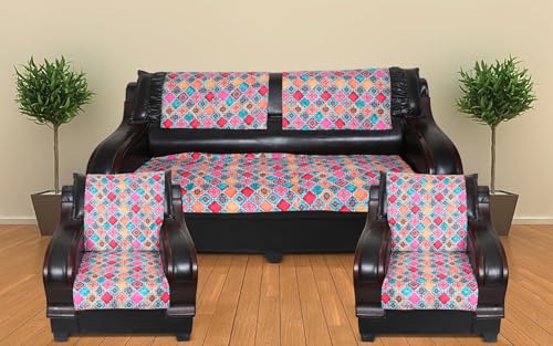 Image of 5 Seater Sofa Cover | Universal Non-Slip Fully Covered Protector for 3+1+1 Sofa Set | Durable Slipcover for Living Room Diamond Delight (Bright Multicolor)