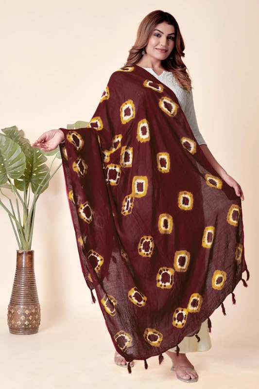 Image of Traditional Bandhani Dupatta for Women Soft Cotton Blend with Tie-Dye Print and Elegant Design for Ethnic
