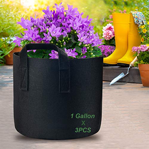 3-Pack 1 Gallon Grow Bags Heavy Duty Thickened Nonwoven Fabric Pots for Potato Tomato Planting Durable Strawberry Grow Bag