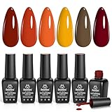 beetles Gel Polish 6 Colors Orange Yellow Gold Red Fall Nail Polish Kit Soak Off Nail Art Lamp UV LED Cured Manicure Nail at Home Gifts for Women