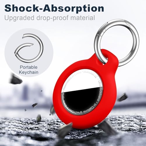 Image of MOLOSLEEVE [2 Pack] Holder for Airtag 2nd Gen (2026) & 1st with Keychain, Shockproof GPS Cover Anti-Scratch Key Chain for Air Tags, Accessories for GPS Item Tracker Cases for Bags, Black + Red