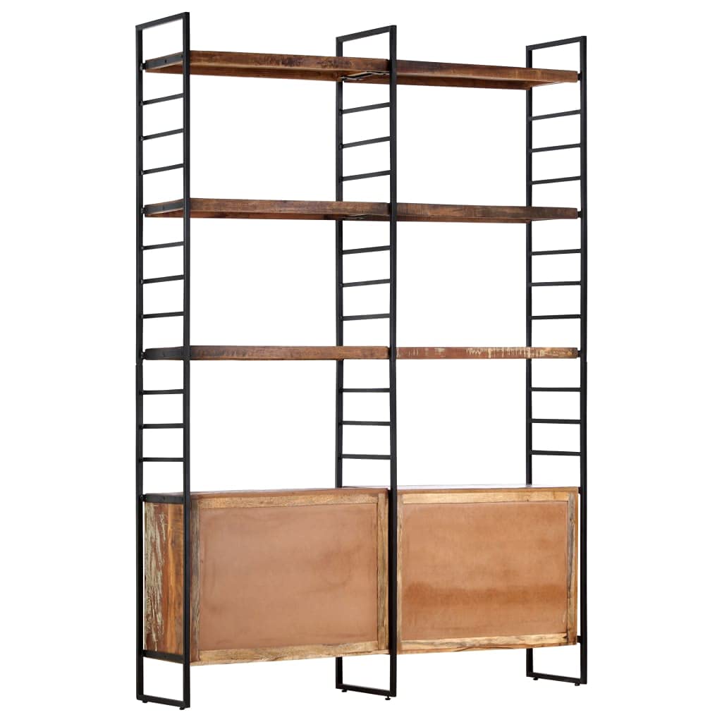 Estantería de 4 niveles, 124 x 30 x 180 cm, con 6 compartimentos y 4 puertas, estilo industrial, estantería de madera maciza y marco de hierro recubierto de polvo, estantería retro para libros