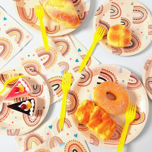 Party Greeting 96 Pcs Boho Rainbow Party Tableware Set Boho Rainbow 1St Birthday Party Baby Shower Table Decorations Supplies Paper Plates Napkins Forks For Girl Boy thumb #4