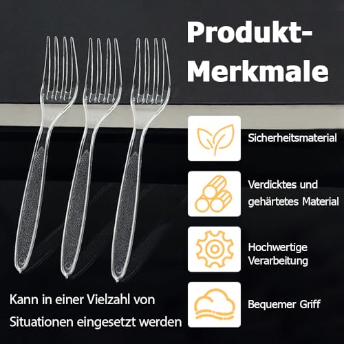 Plastikbesteck, 200 Stück Plastikgabeln, Party Besteck Plastik, Party Besteck Wiederverwendbar für Familie Partys Geburtstagsfeiern Hochzeiten