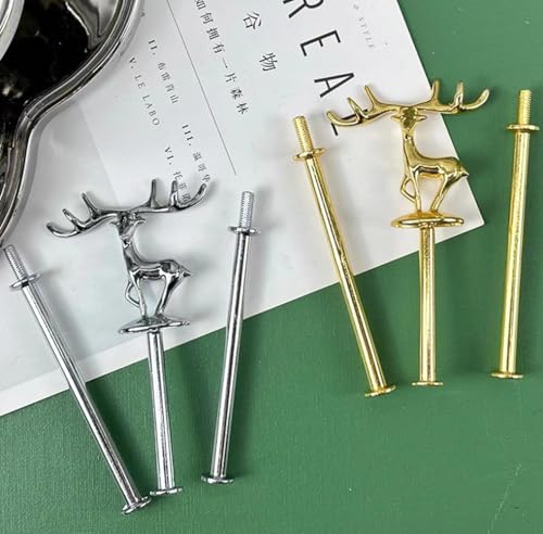 BetterJonny 4 Sets Cake Stand Fittings, 2 to 3 Tier Cake Plate Stand Handle Hardware Holder for Wedding and Party Making Resin Cupcake Dessert Platter Stand, Golden Silver Reindeer - Image 2
