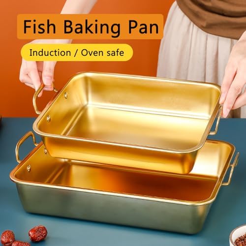 Stainless Steel Deep Roasting Pan 30cm - Versatile Lasagna & Baking Tray, Perfect for Thanksgiving & Christmas, Ideal for Roast Chicken & Beef, Elegant Gold Finish