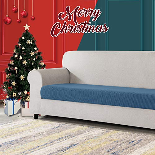 Image of CHUN YI Stretch Couch Cushion Cover, Fitted Loveseat Sofa Chair Seat Slipcover Furniture Protector, Checks Spandex Jacquard Fabric(Large,Denim Blue)