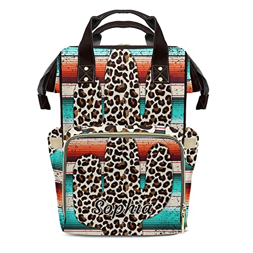 SunFancyCustom Funny Leopard Cactus Cute Diaper Bag Baby Nappy Bag Daughter Multi-Function Custom Baby Bag Picnic Diaper Carrying Bag Unisex Gifts with Name