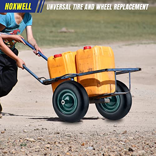 Hoxwell Wheelbarrow Solid Tire 4.80/4.00-8" Pneumatic Flat Free Wheel, 16 Inch 5/8" Ball Bearings, Universal Hand Truck Trailer, Wagon Garden Cart Tire(Green Straight Grain) #TOP6