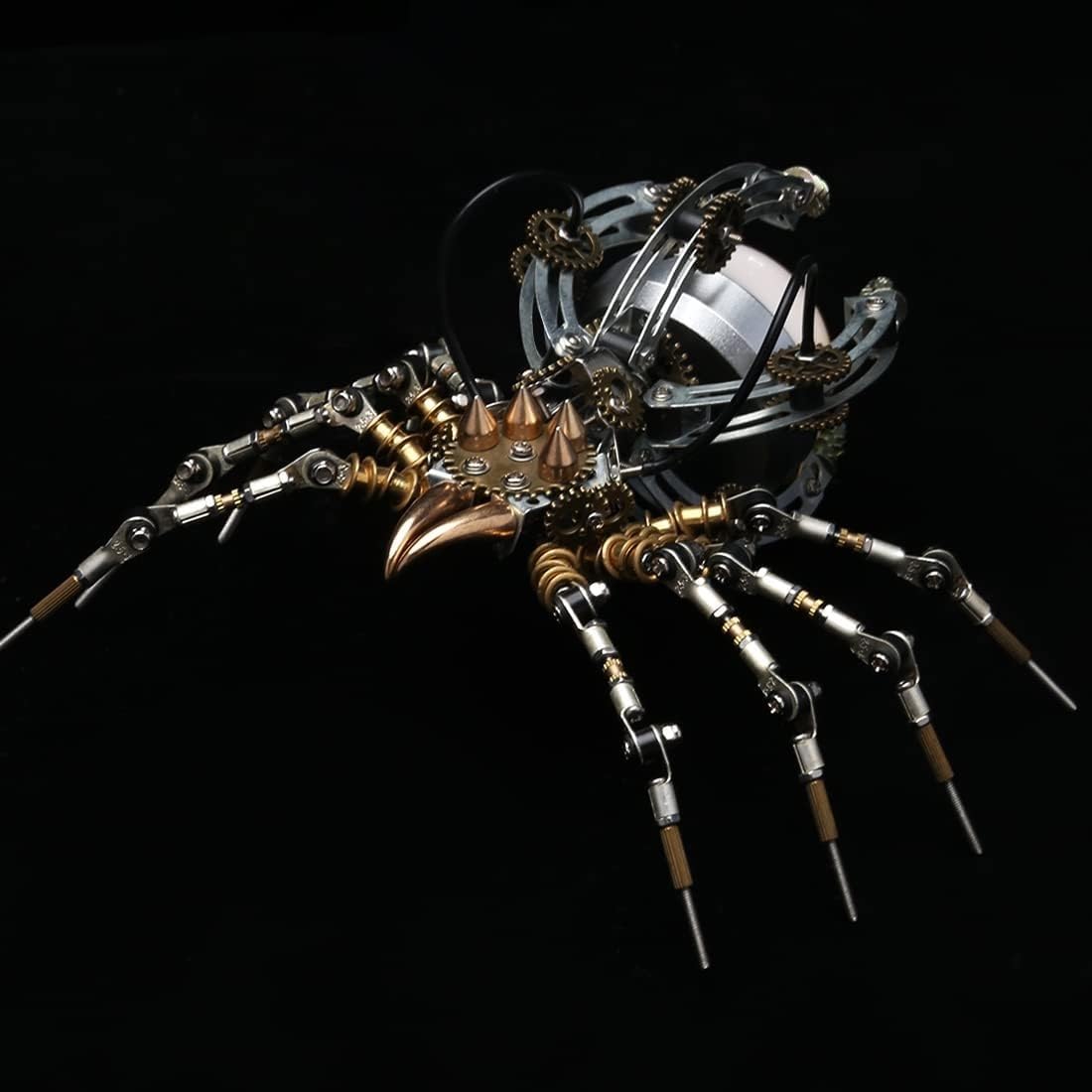 Metalowe puzzle 3D pająk z lampą LED, zestawy puzzli mechanicznych DIY, lampa biurkowa pająka Art Puzzle metalowy zestaw modeli do składania dla dorosłych łamigłówka ozdoba na biurko 512 szt.