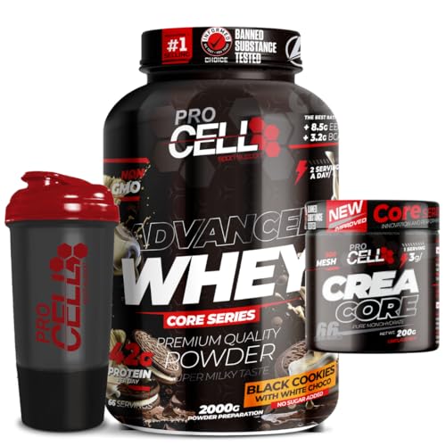 PACK Procell Proteinas Whey Advanced 2Kg (Black cookies with white choco) + Creatina monohidratada 200Gr + Shaker 'REGALO' Gana masa muscular, Fuerza, Resistencia, Tonificacion muscular, Recuperacion