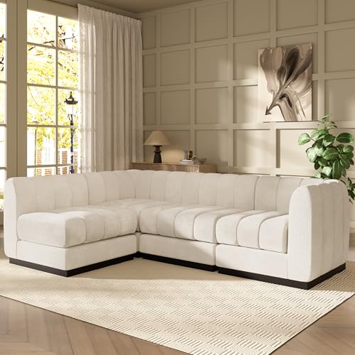 Morden Fort Modern L-Shaped Modular Sofa, Chenille, Beige