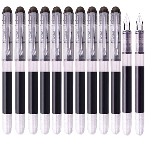 iHMeiju 12 plumas estilográficas desechables de color negro, plumas estilográficas de tinta negra para escribir, suministros de oficina de escritura suave para bocetos, diario, caligrafía, garabatos y