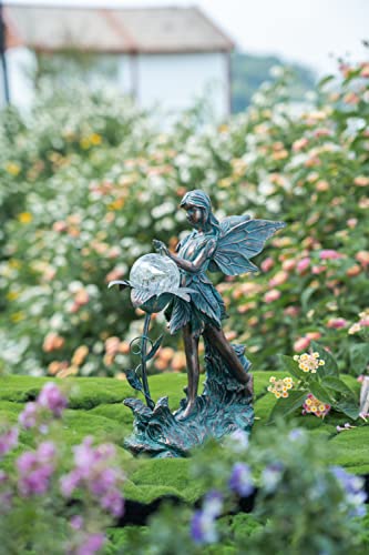 Teresa'S Collections Garden Fairy, Large Bronze Garden Sculptures & Statues Resin With Solar Outdoor Light thumb #2