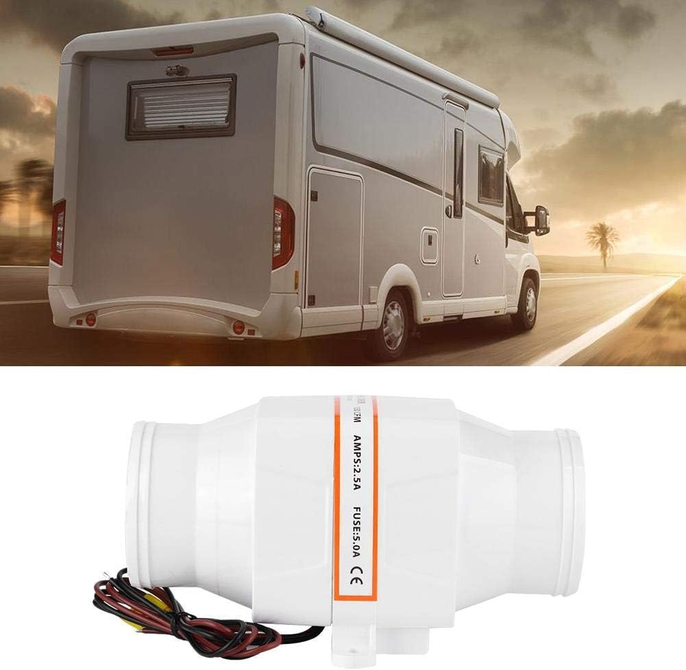 Ventilador de Aire de 12 V/24 V Ventilador de sentina Marina en l¨ªnea de 3 Pulgadas, Ventilador de ventilaci¨®n silencioso y Fuerte, para yate, Barco, RV, Blanco(12V)