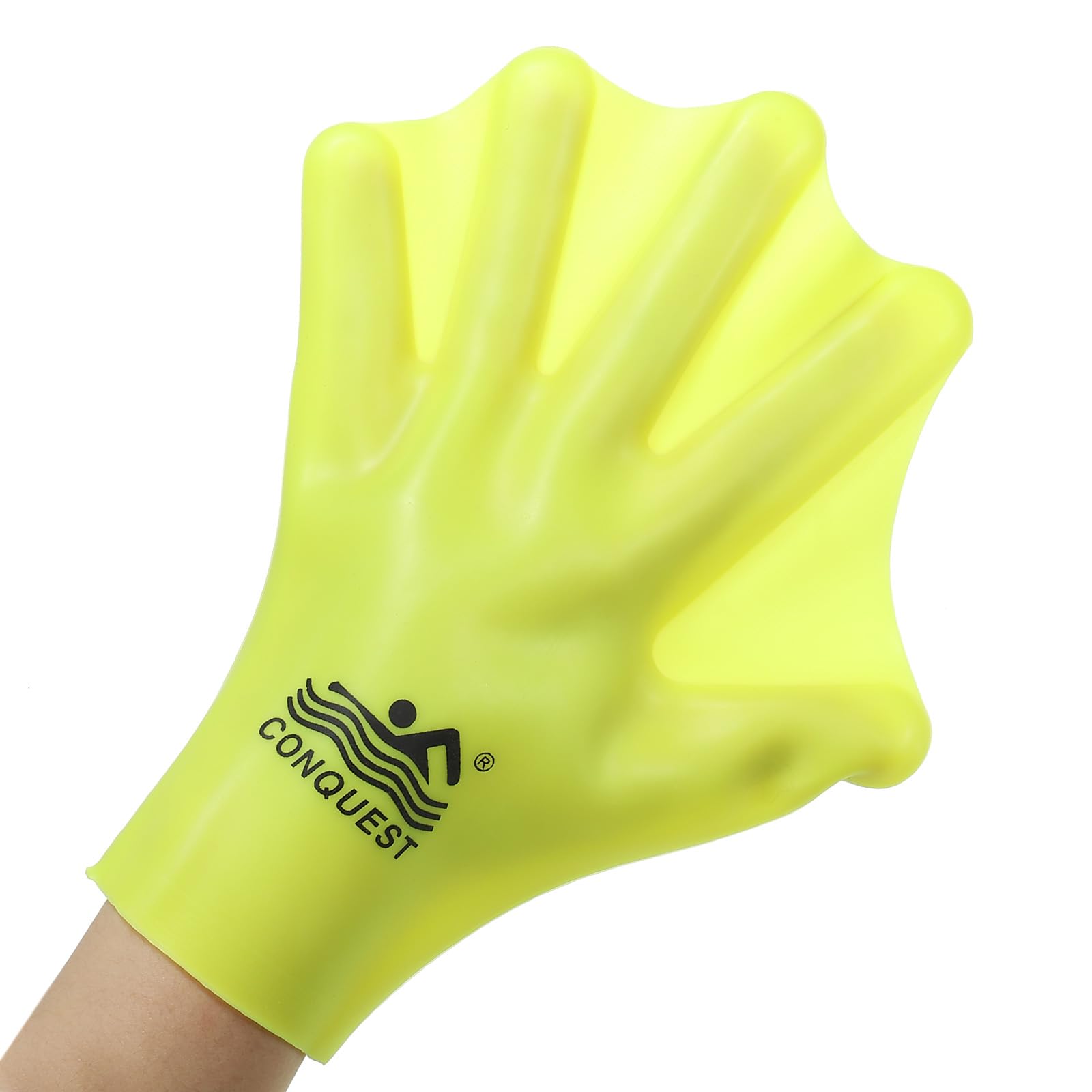 PATIKIL Guanti da Nuoto in Silicone, 1 Paio di Guanti da Nuoto Palmati Guanti da Allenamento Unisex con Dita Intere Resistenti All'Acqua per Allenamento Acquatico per Adulti, Gialli