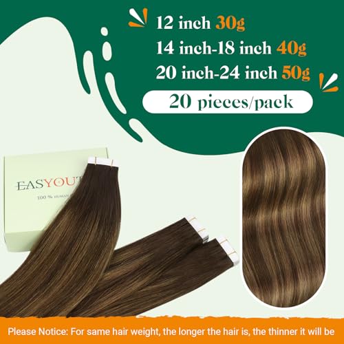 Easyouth Tape in Hair Extensions Human Hair Brown Balayage Tape in Extensions Real Hair 12 Inch 30g 20Pcs Invisible Tape in Hair Extensions Human Hair Ombre Brown - Image 2