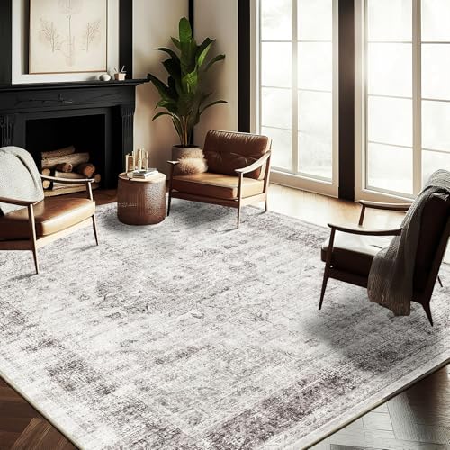 Washable Area Rug 9'x12' Floral red Boho Design Non-Shedding Easy Care Ideal for High Traffic Areas in Living Room Bedroom Office Coffee Table Kitchen Large Carpet