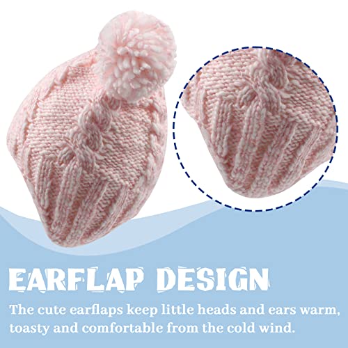 Chunky Cable Knit Baby Hat With Pompom Baby Boys Girls Winter Beanie Warm Fleece Lining Earflap Hat Classic Infant Toddler Bonnet 6M-4Y (2-4 Years, Pink) #TOP3