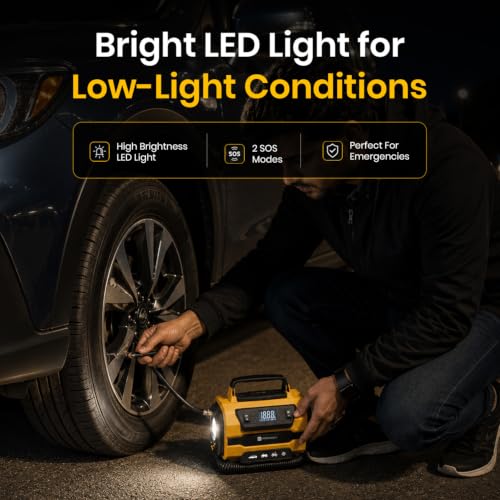 Image of Portronics Vayu Hybrid 4-in-1 Corded Air Pump, 150 PSI, AC & 12V DC Power Input, Inflate & Deflate Function, Dual Motors, Auto Shut-Off, LED Light with SOS, Digital Display