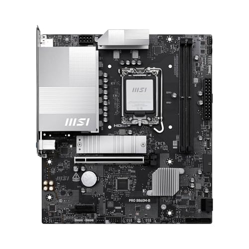Image of MSI PRO B860M-B Motherboard, mATX - Supports Intel Core Ultra Processors (Series 2), LGA 1851 - Direct 6 Phases, DDR5 Memory Boost (9066+ MT /s OC), PCIe 5.0 x16, M.2 Gen5, 5G LAN
