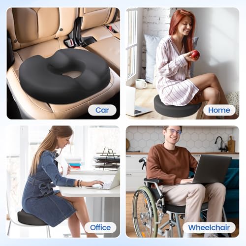 Donut Pillow Seat Cushion - Cooling Gel Floor Pillow, Memory Foam Floor Cushion for Office & Home, Car Seat, Hemorrhoids Pillow, Sciatica & Tailbone Pain Relief Chair Cushion, Grey-XL