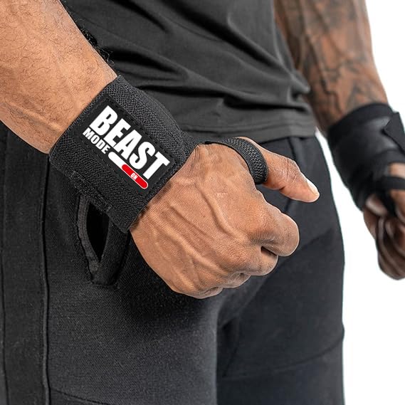 STEIGEN FITNESS Beast Mode Exercise Wrist Bands (Competition Grade) 22" Wrist Supporter for Gym, Gym Gloves, Wrist Band for Men Gym, Hand Grip (Black) 2