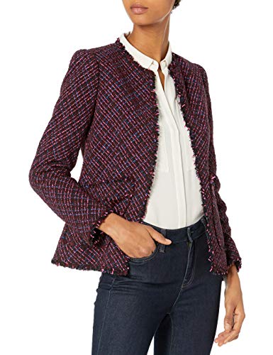 Rebecca Taylor Women's Long Sleeve Multi Tweed Jacket, Plum Combo, 4